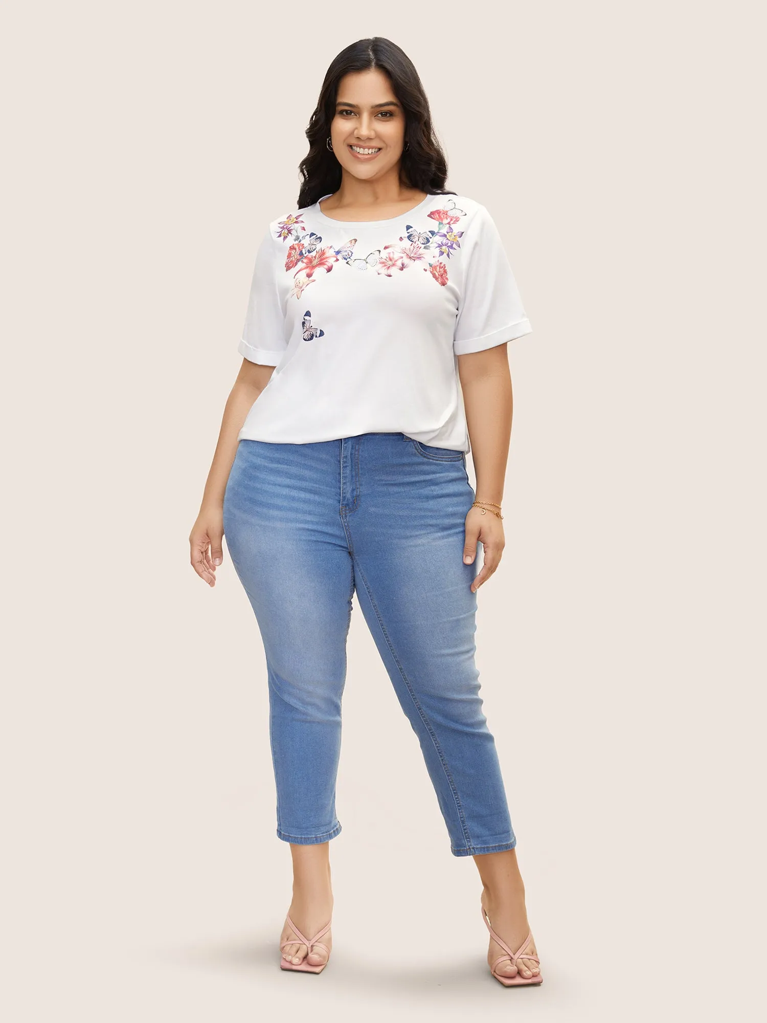 Cotton Natural Flowers Print Round Neck T-shirt sold by Bloomchic product image thumbnail 3