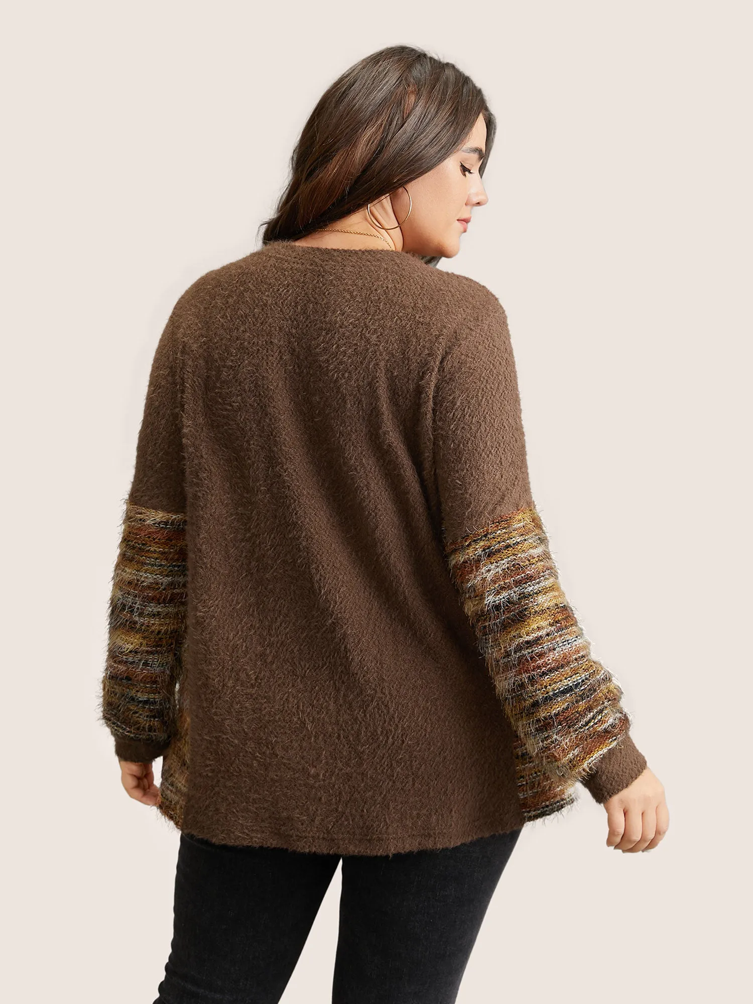 Round Neck Patchwork Heather Fluffy Sweatshirt sold by Bloomchic product image thumbnail 3