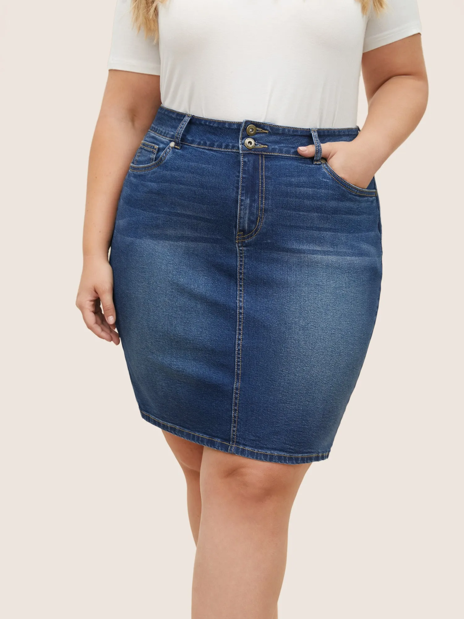 Dark Wash Split Back Bodycon Denim Skirt sold by Bloomchic