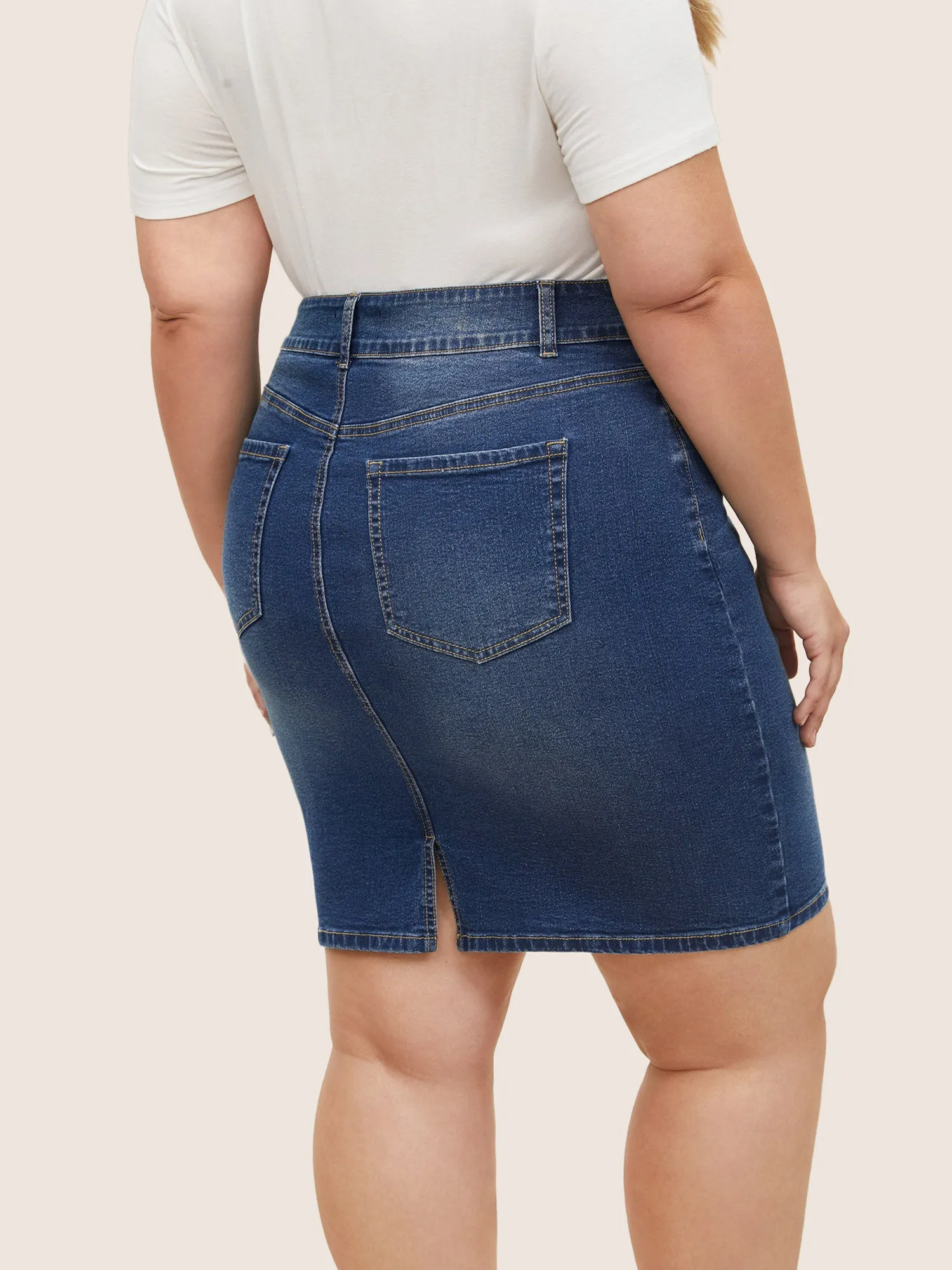 Dark Wash Split Back Bodycon Denim Skirt sold by Bloomchic product image thumbnail 3