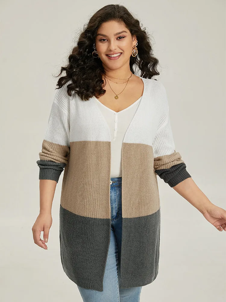 Colorblock Contrast Open Front Cardigan sold by Bloomchic