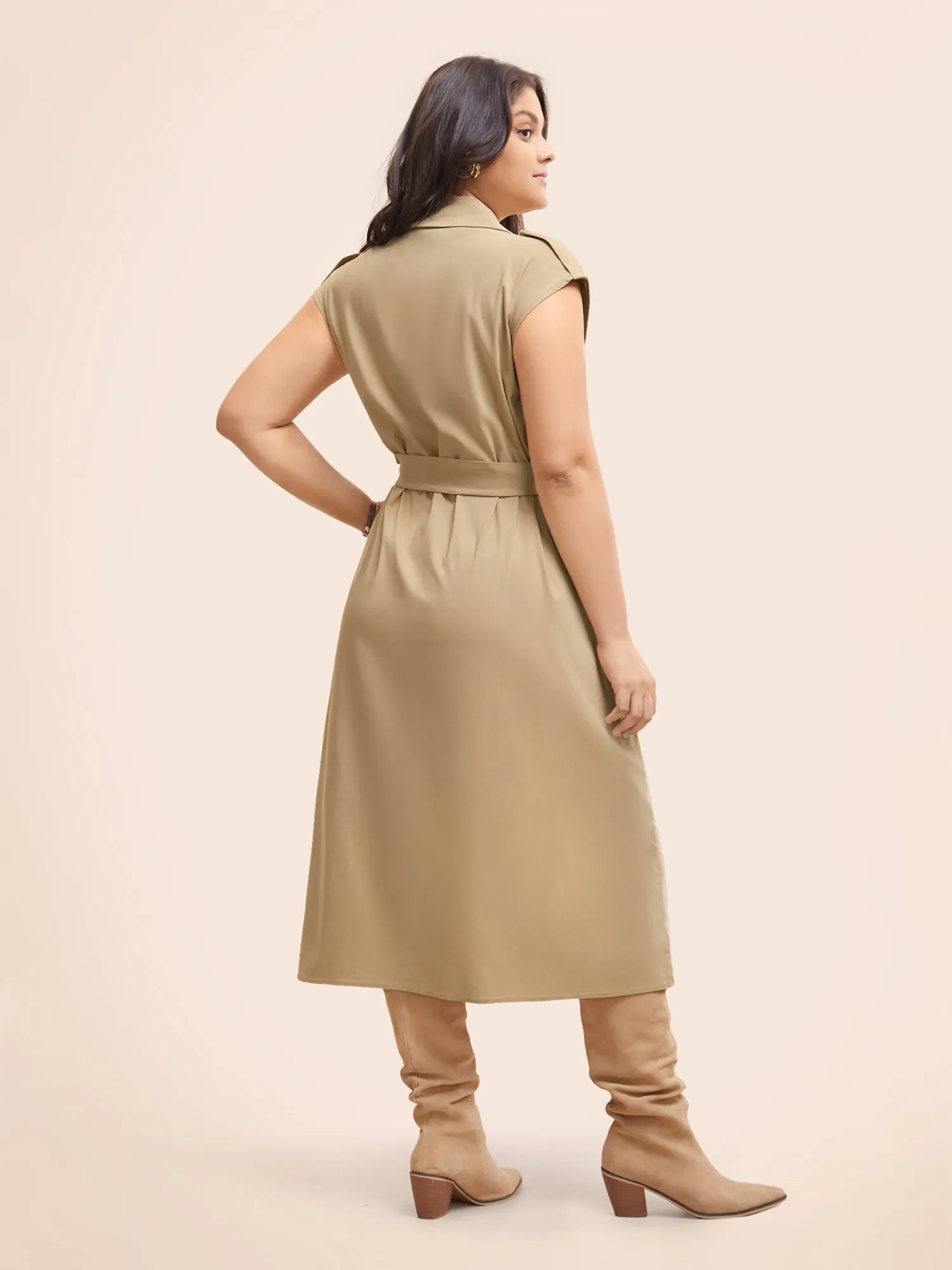 Suit Collar Plain Belted Midi Dress sold by Bloomchic product image thumbnail 4