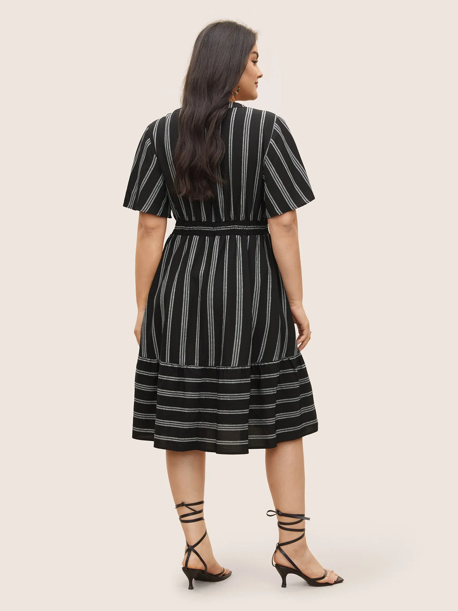 Striped Patchwork Tassels Ties Shirred Dress sold by Bloomchic product image thumbnail 3