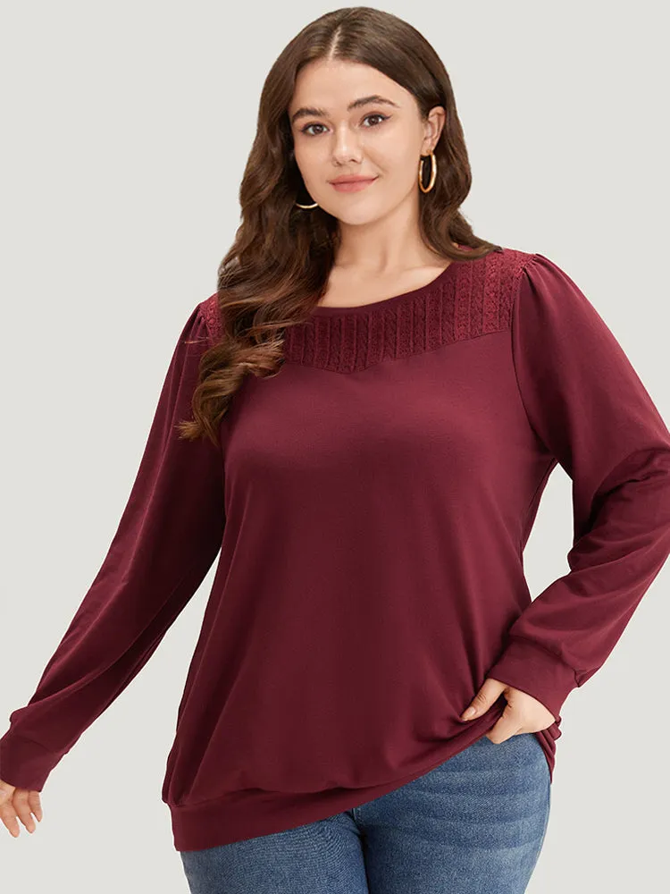 Plain Eyelet Lace Crew Neck Sweatshirt sold by Bloomchic