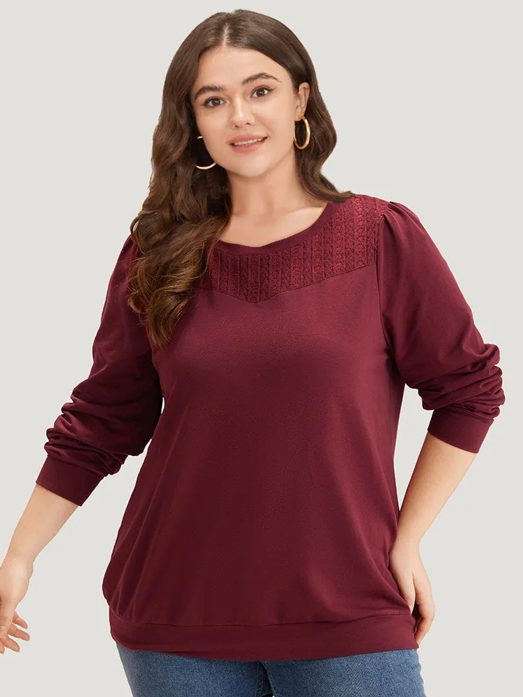 Plain Eyelet Lace Crew Neck Sweatshirt sold by Bloomchic product image thumbnail 2