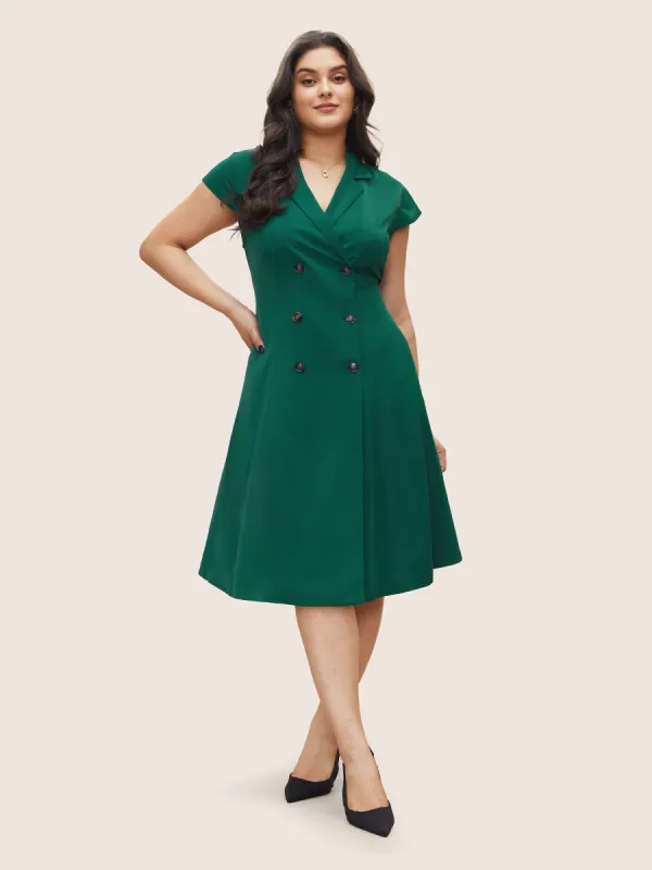 Suit Collar Double Breasted Ruffle Cap Sleeve Dress sold by Bloomchic