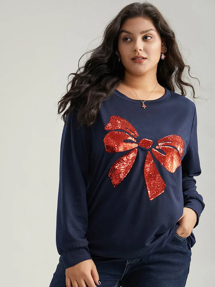 Sequin Bowknot Embroidered Sweatshirt sold by Bloomchic