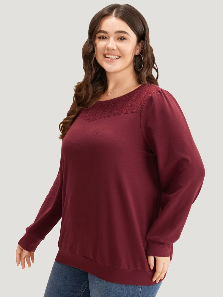 Plain Eyelet Lace Crew Neck Sweatshirt sold by Bloomchic product image thumbnail 3