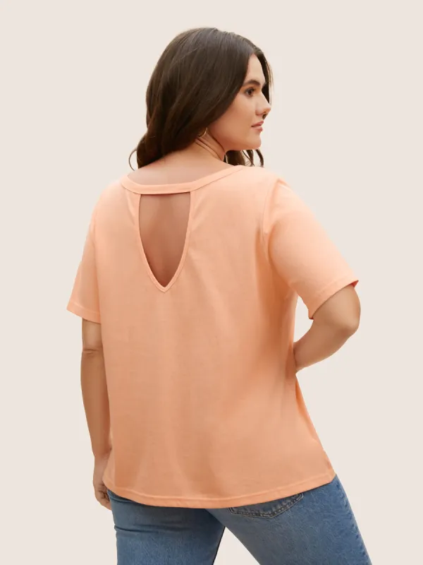 Cotton Round Neck Back Cut Out T-shirt sold by Bloomchic