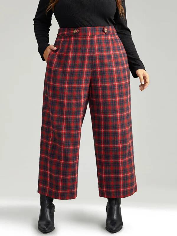 Plaid Button Detail Pocket Loose Pants sold by Bloomchic