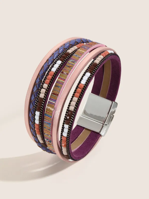 Multi Layer Patchwork Leather Bracelet sold by Bloomchic