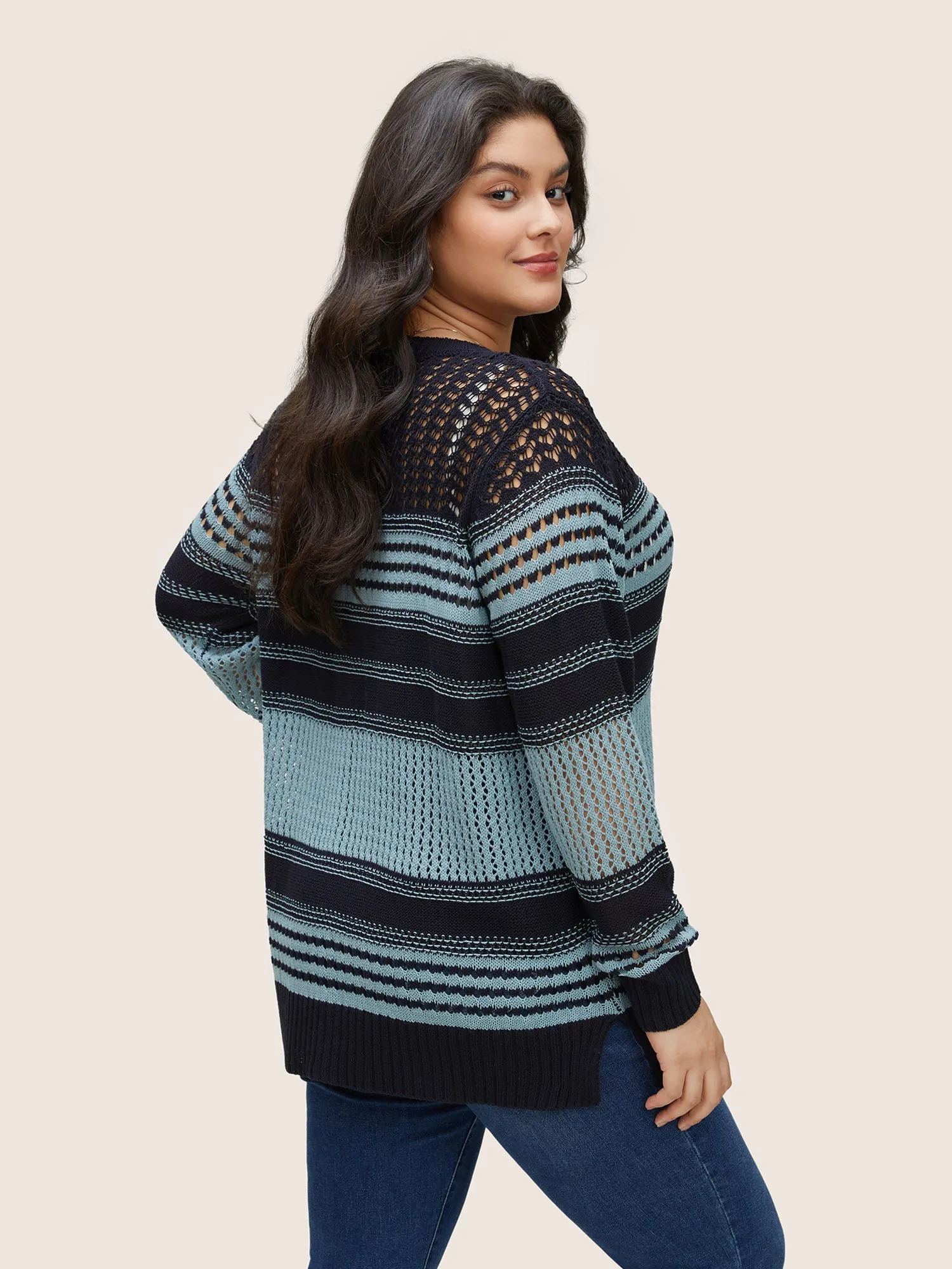 Striped Colorblock Patchwork Split Side Pullover sold by Bloomchic product image thumbnail 2