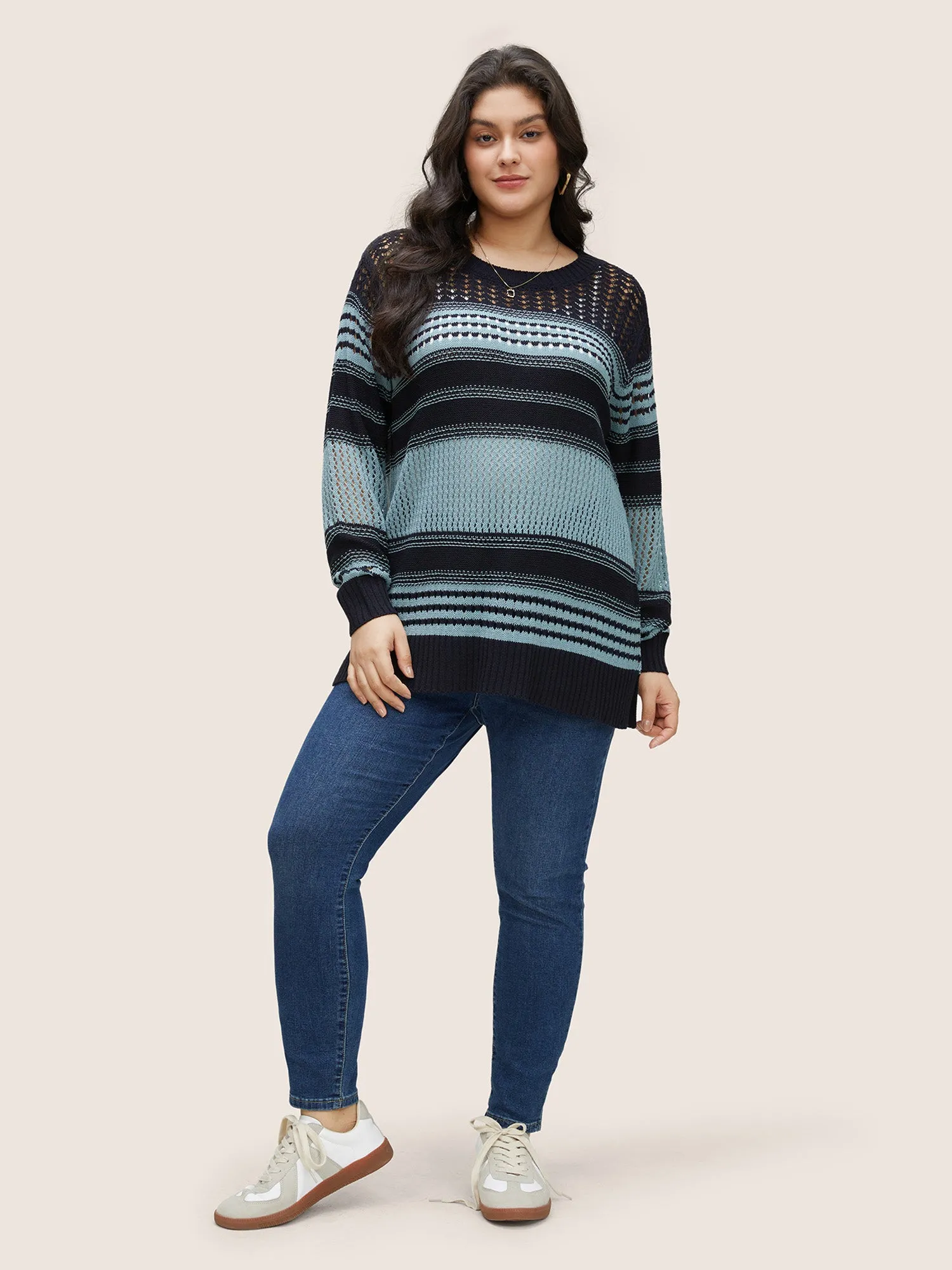 Striped Colorblock Patchwork Split Side Pullover sold by Bloomchic product image thumbnail 3