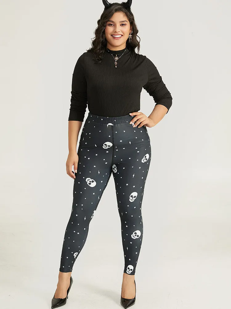 Halloween Skull & Star Print Elastic Waist Leggings sold by Bloomchic product image thumbnail 2