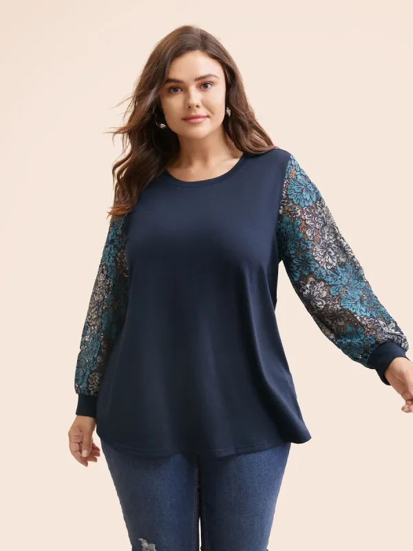 Crew Neck Floral Lace Patchwork Sweatshirt sold by Bloomchic