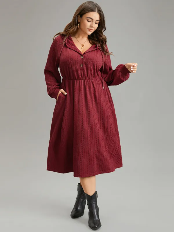 Solid Textured Hooded Button Up Dress sold by Bloomchic