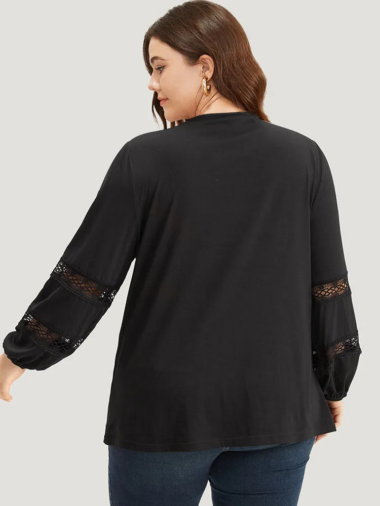 Solid Lace Insert Crisscross V Neck T-shirt sold by Bloomchic product image thumbnail 2