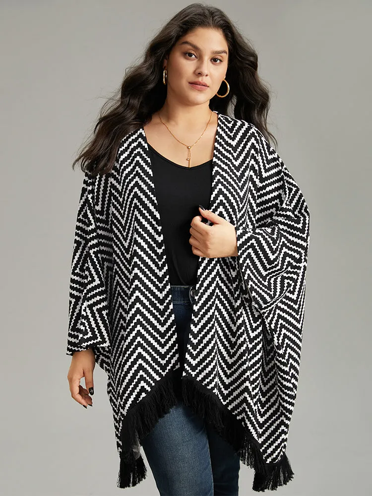 Halloween Geometric Tassel Trim Dolman Sleeve Kimono sold by Bloomchic