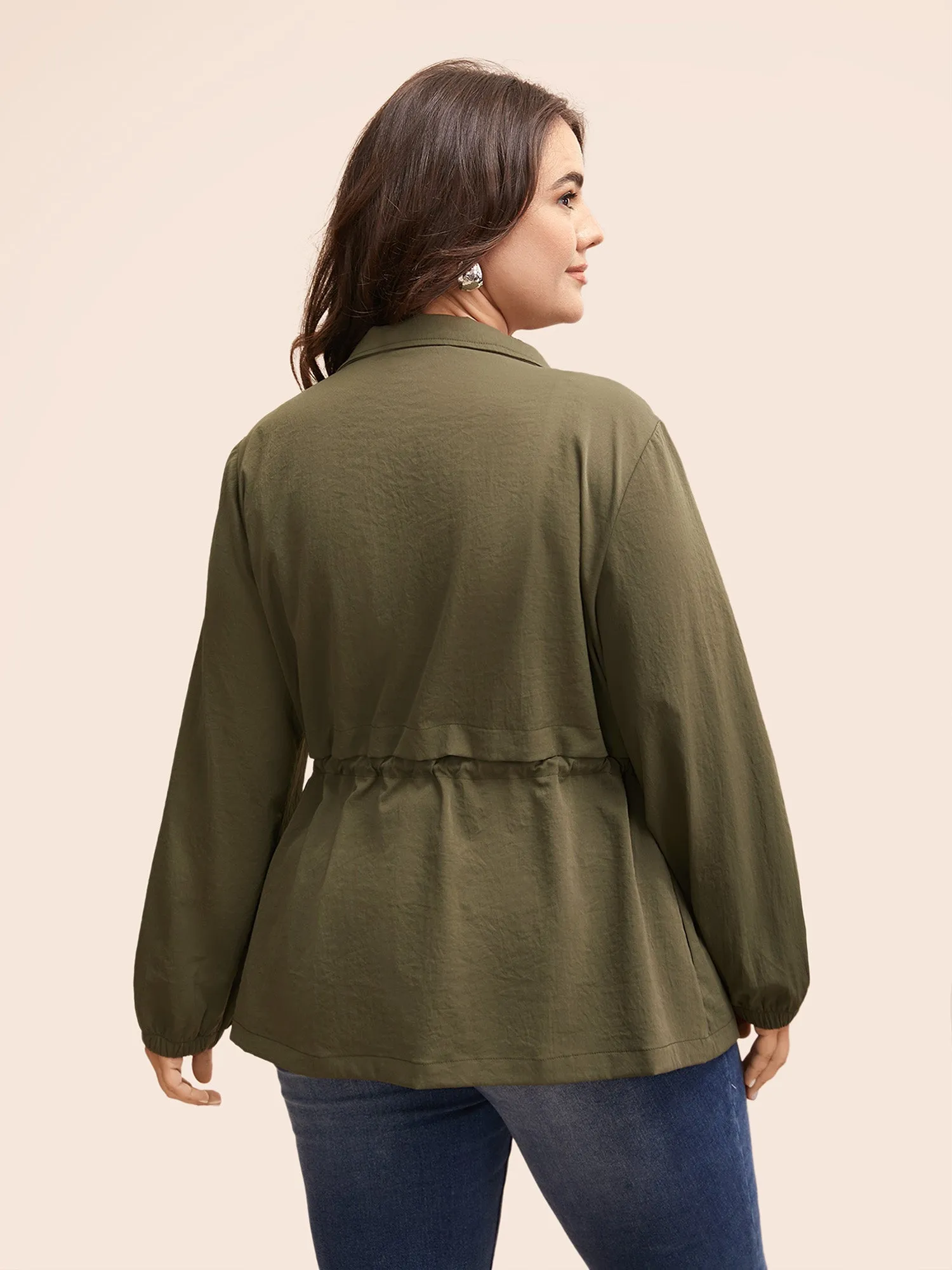 Solid Flap Pocket Drawstring Jacket sold by Bloomchic product image thumbnail 4