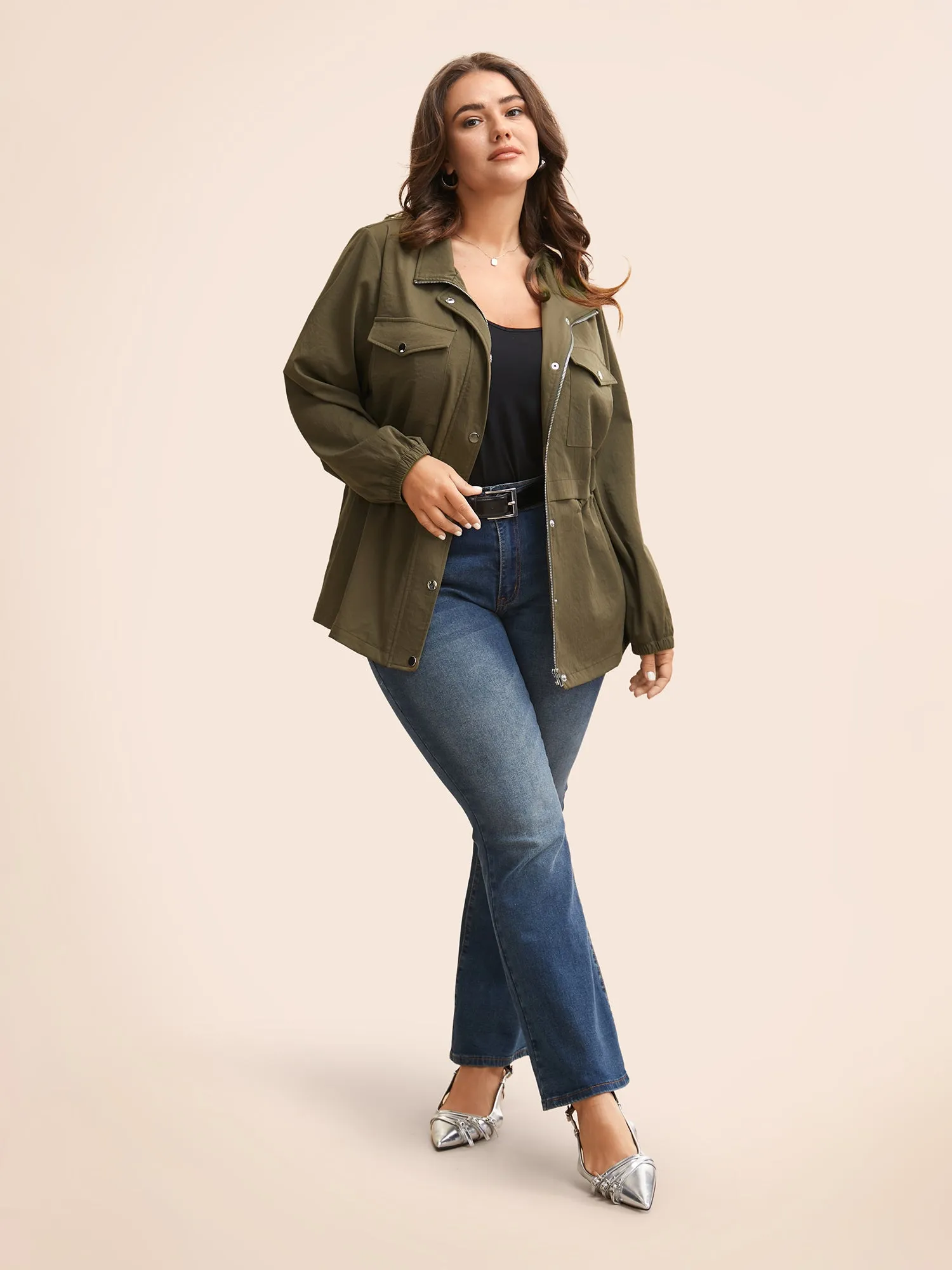 Solid Flap Pocket Drawstring Jacket sold by Bloomchic product image thumbnail 3