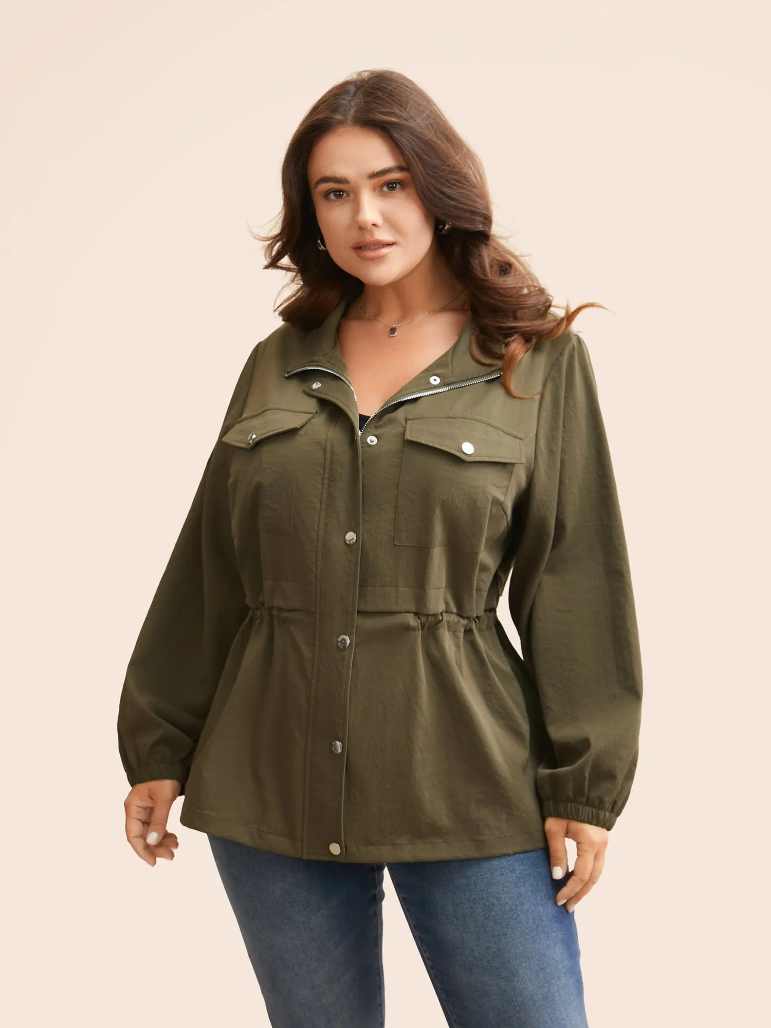 Solid Flap Pocket Drawstring Jacket sold by Bloomchic product image thumbnail 2