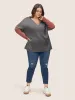 Colorblock Patchwork Batwing Sleeve Notched T-shirt sold by Bloomchic