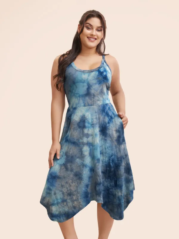 U Neck Tie Dye Hanky Hem Dress sold by Bloomchic