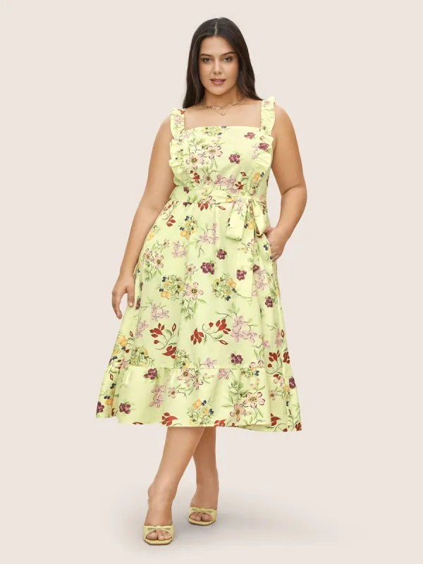 Citrus Fruit Print Square Neck Ruffle Trim Dress sold by Bloomchic