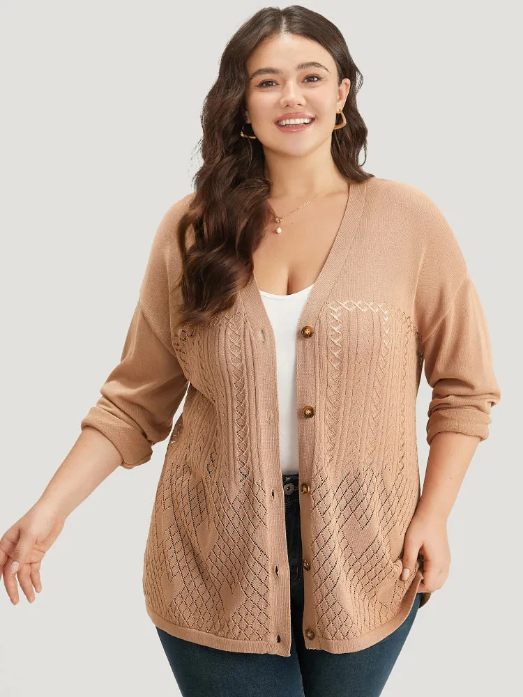 Geometric Hollow Out Button Up Cardigan sold by Bloomchic product image thumbnail 3