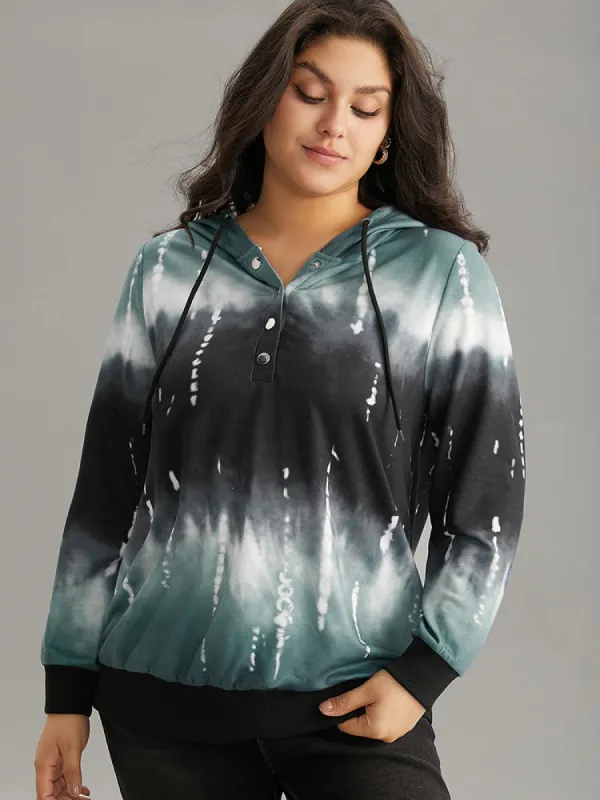 Tie Dye Contrast Hooded Drawstring Sweatshirt sold by Bloomchic