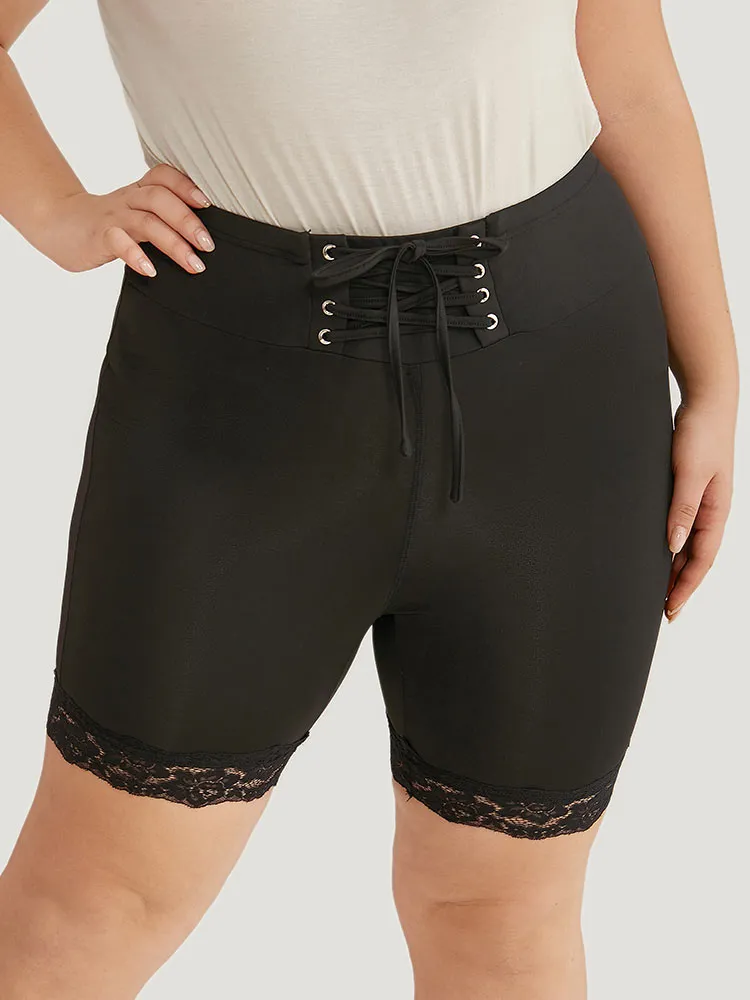 Solid Lace Up Guipure Lace Leggings sold by Bloomchic