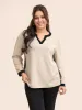 Notched Rib Knit Contrast Trim Sweatshirt sold by Bloomchic