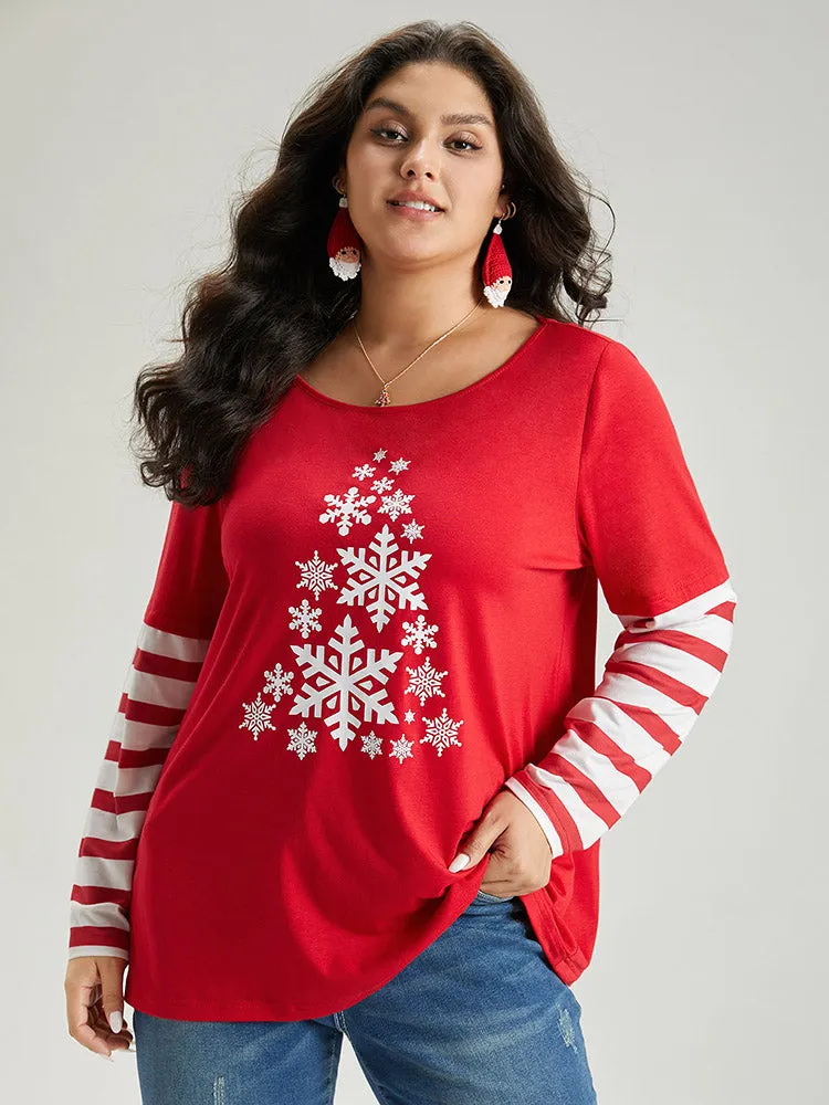 Snowflake Striped Patchwork T-shirt sold by Bloomchic
