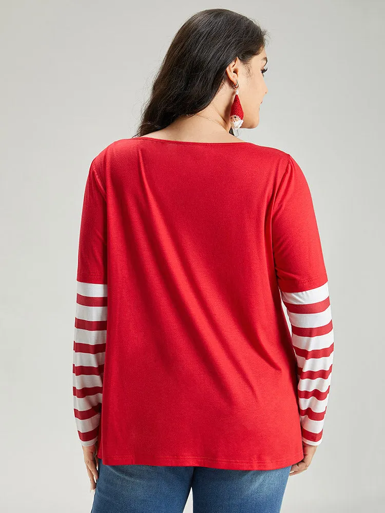 Snowflake Striped Patchwork T-shirt sold by Bloomchic product image thumbnail 4