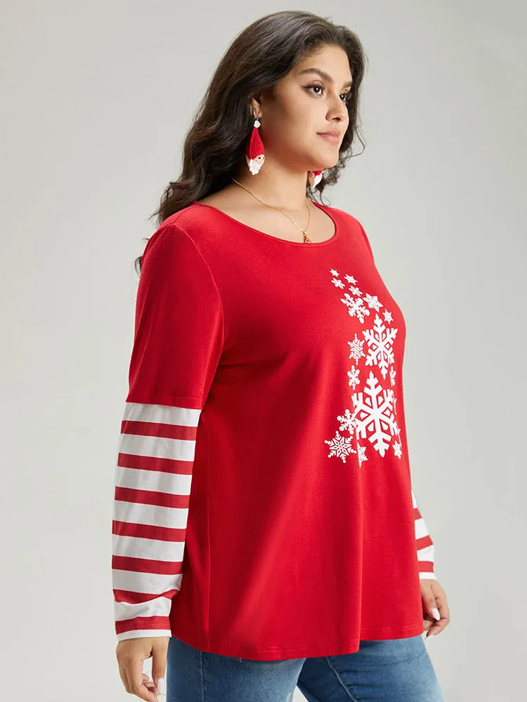 Snowflake Striped Patchwork T-shirt sold by Bloomchic product image thumbnail 3