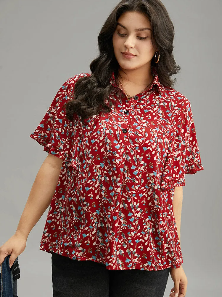 Ditsy Floral Shirt Collar Button Through Ruffle Sleeve Blouse sold by Bloomchic product image thumbnail 5