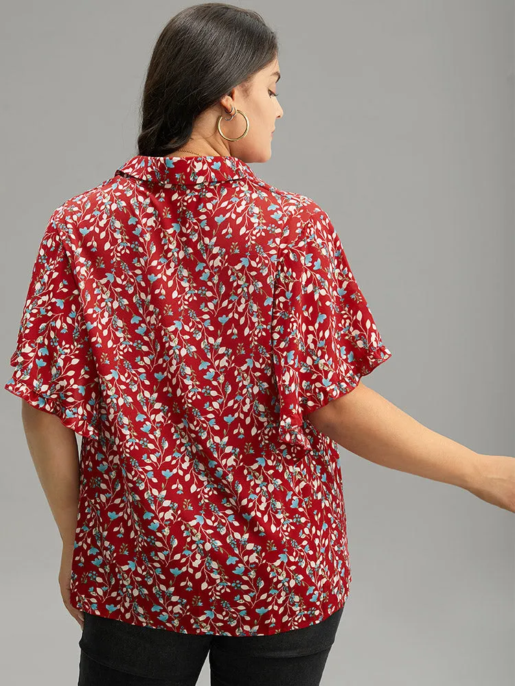 Ditsy Floral Shirt Collar Button Through Ruffle Sleeve Blouse sold by Bloomchic product image thumbnail 2