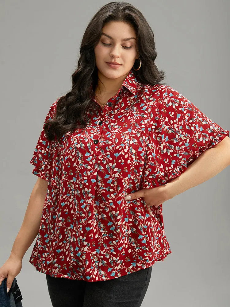 Ditsy Floral Shirt Collar Button Through Ruffle Sleeve Blouse sold by Bloomchic product image thumbnail 3