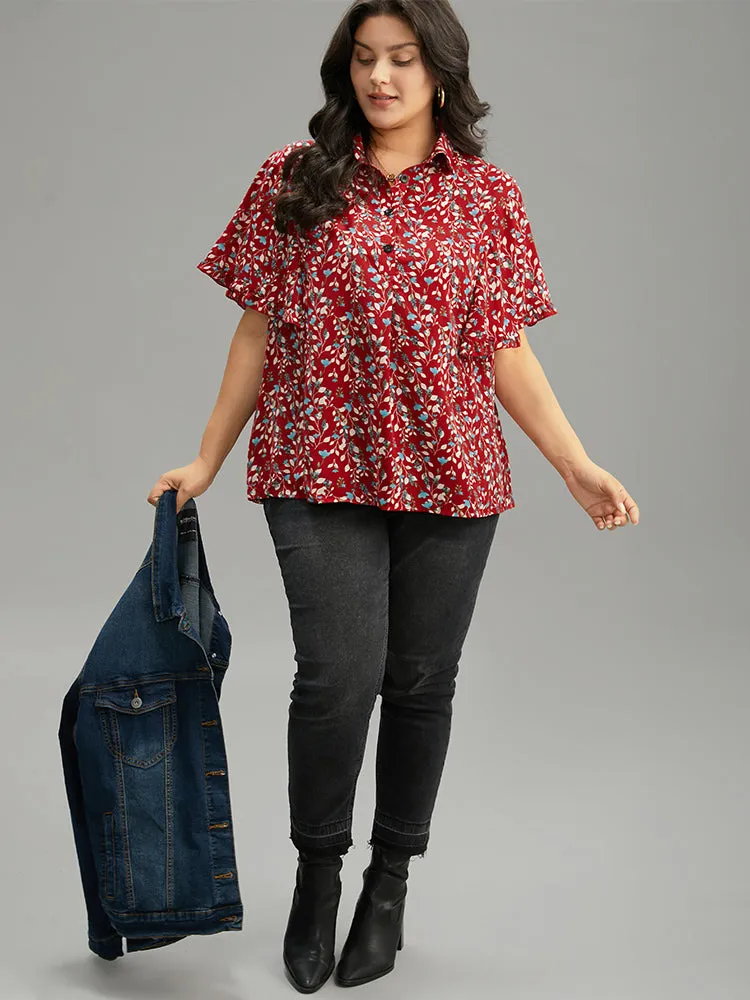 Ditsy Floral Shirt Collar Button Through Ruffle Sleeve Blouse sold by Bloomchic product image thumbnail 4