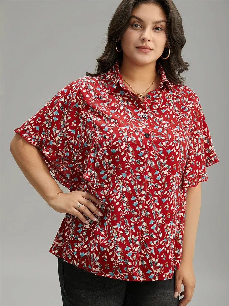 Ditsy Floral Shirt Collar Button Through Ruffle Sleeve Blouse sold by Bloomchic