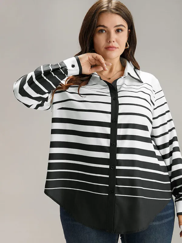 Striped Button Through Curved Hem Blouse sold by Bloomchic