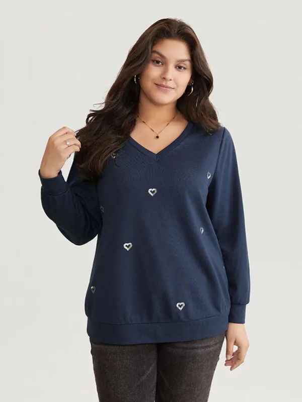 Solid Heart Sequin V Neck Sweatshirt sold by Bloomchic