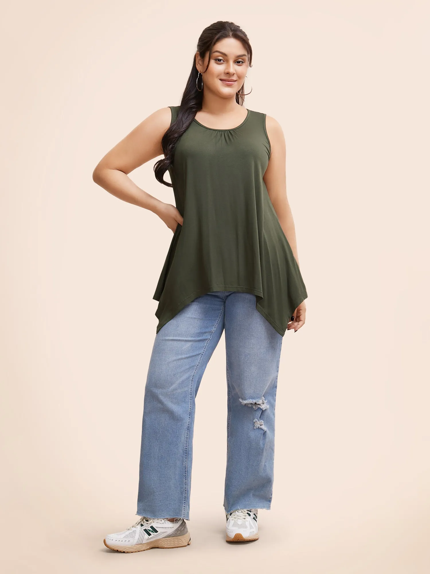 Solid Gathered Hanky Hem Tank Top sold by Bloomchic product image thumbnail 2