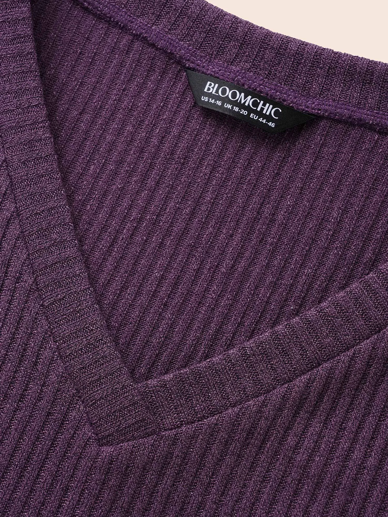 Solid Rib Knit Lantern Sleeve Shirred T-shirt sold by Bloomchic product image thumbnail 5