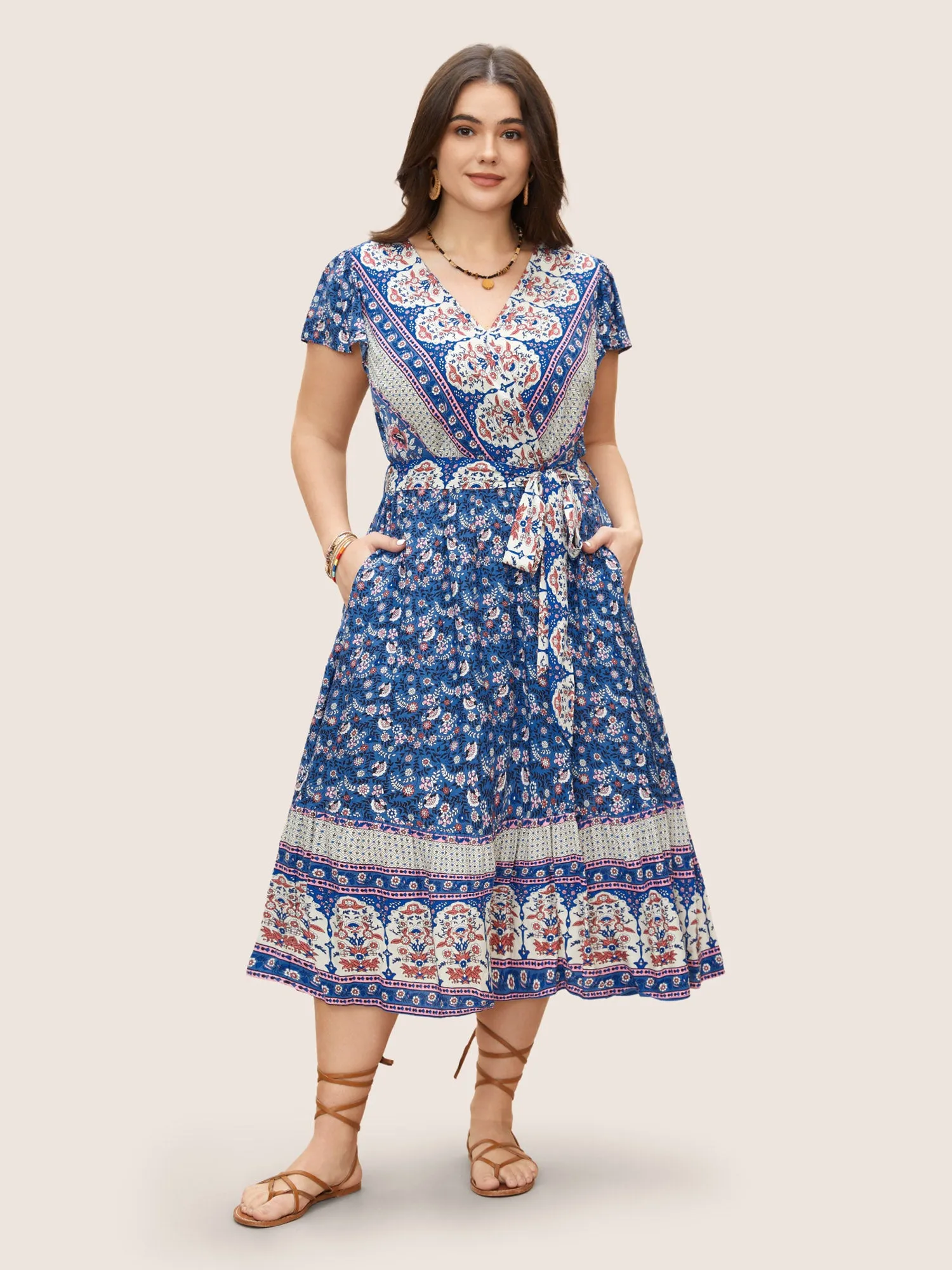 Boho Print Surplice Neck Belted Dress sold by Bloomchic product image thumbnail 2
