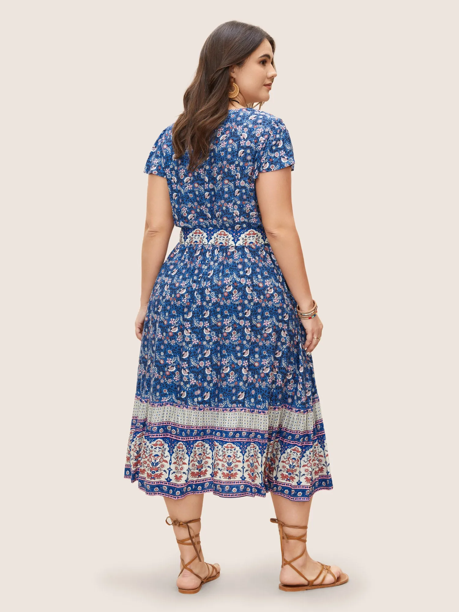Boho Print Surplice Neck Belted Dress sold by Bloomchic product image thumbnail 3