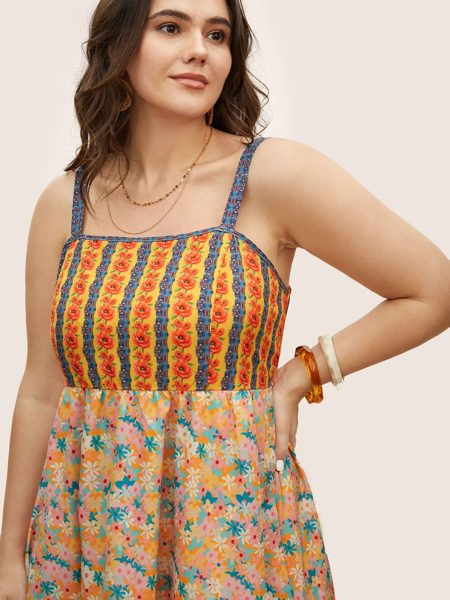 Boho Print Elastic Waist Split Hem Dress sold by Bloomchic product image thumbnail 4