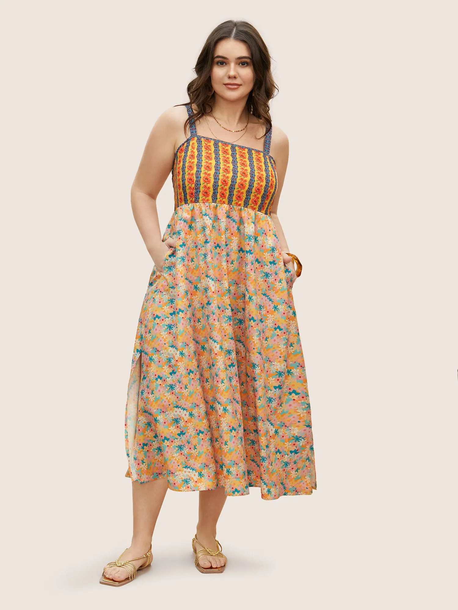 Boho Print Elastic Waist Split Hem Dress sold by Bloomchic product image thumbnail 2