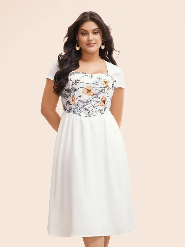 Floral Embroidered Heart Neckline Midi Dress sold by Bloomchic