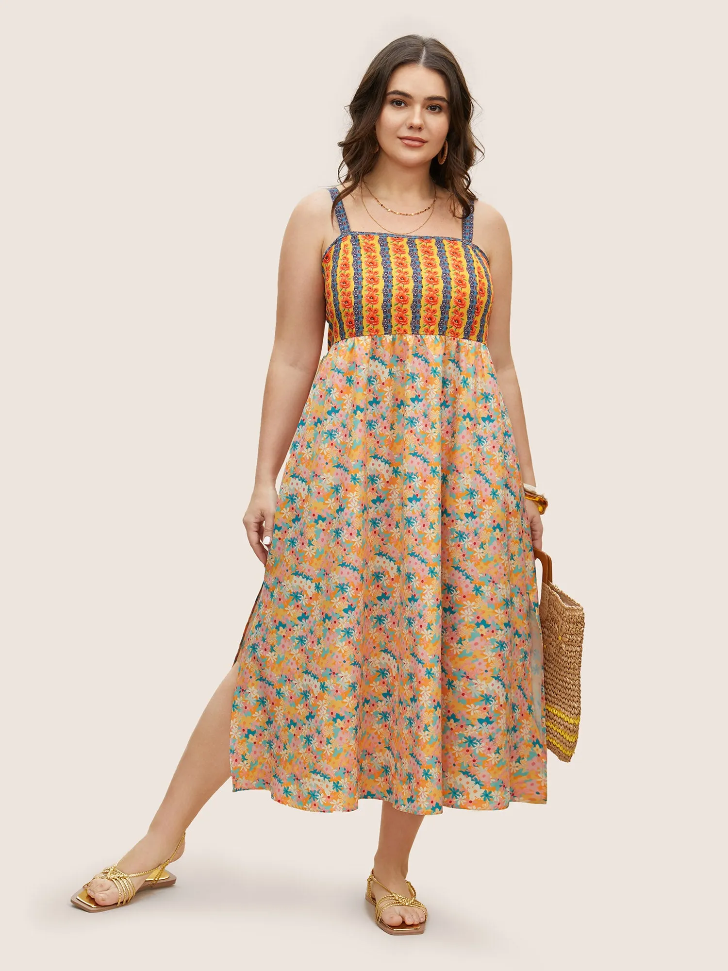 Boho Print Elastic Waist Split Hem Dress sold by Bloomchic